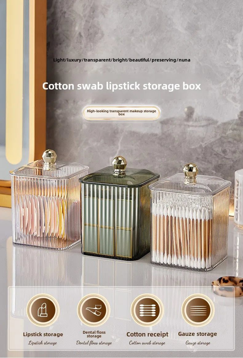Transparent cotton storage box desktop dresser lipstick makeup box household dust-proof cotton swab miscellaneous storage box