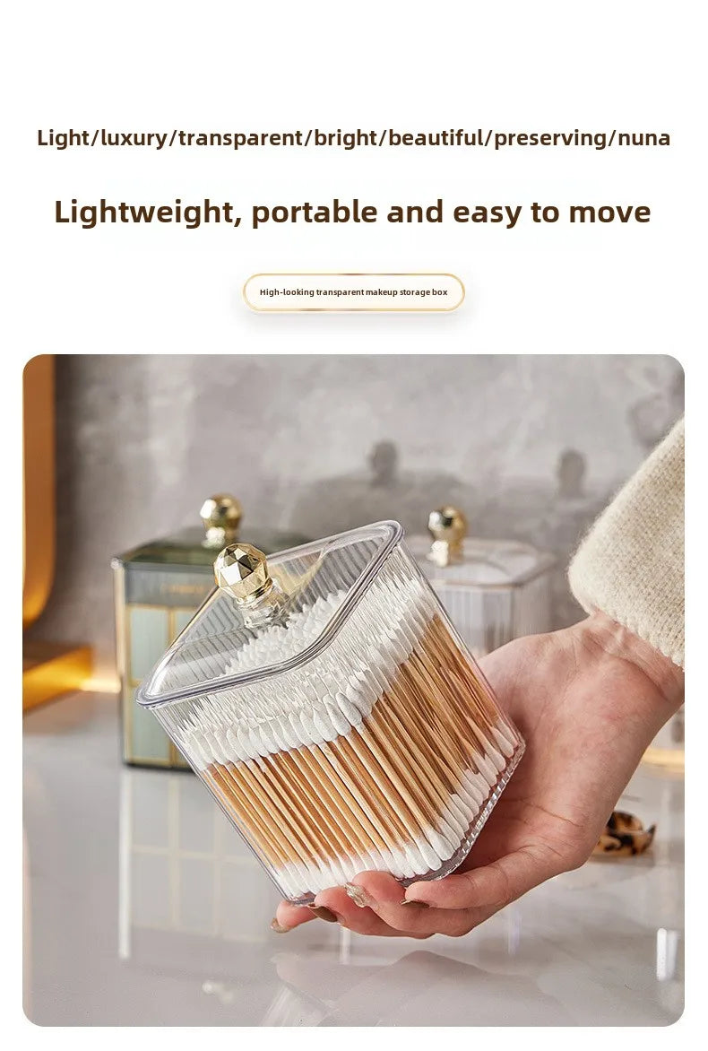 Transparent cotton storage box desktop dresser lipstick makeup box household dust-proof cotton swab miscellaneous storage box