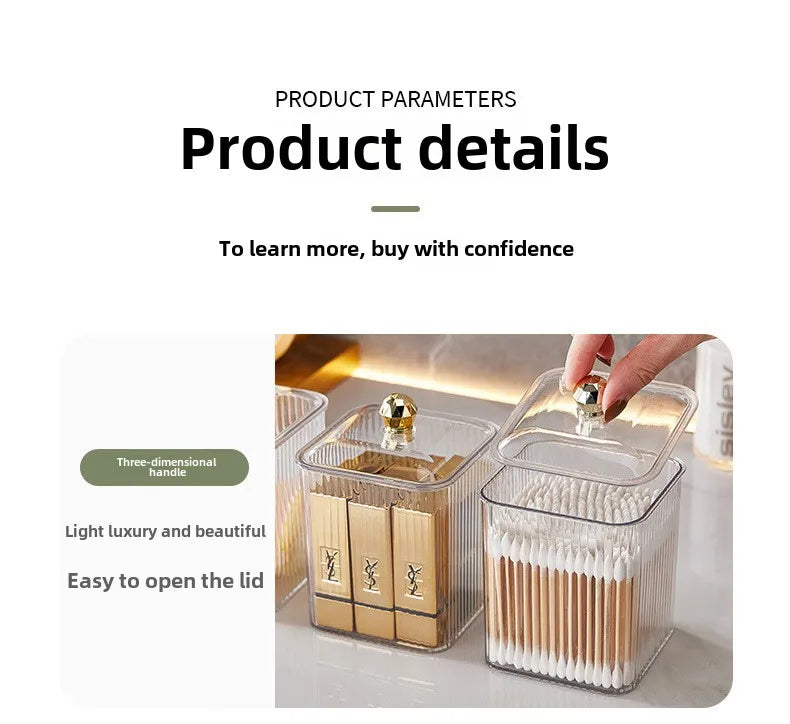Transparent cotton storage box desktop dresser lipstick makeup box household dust-proof cotton swab miscellaneous storage box