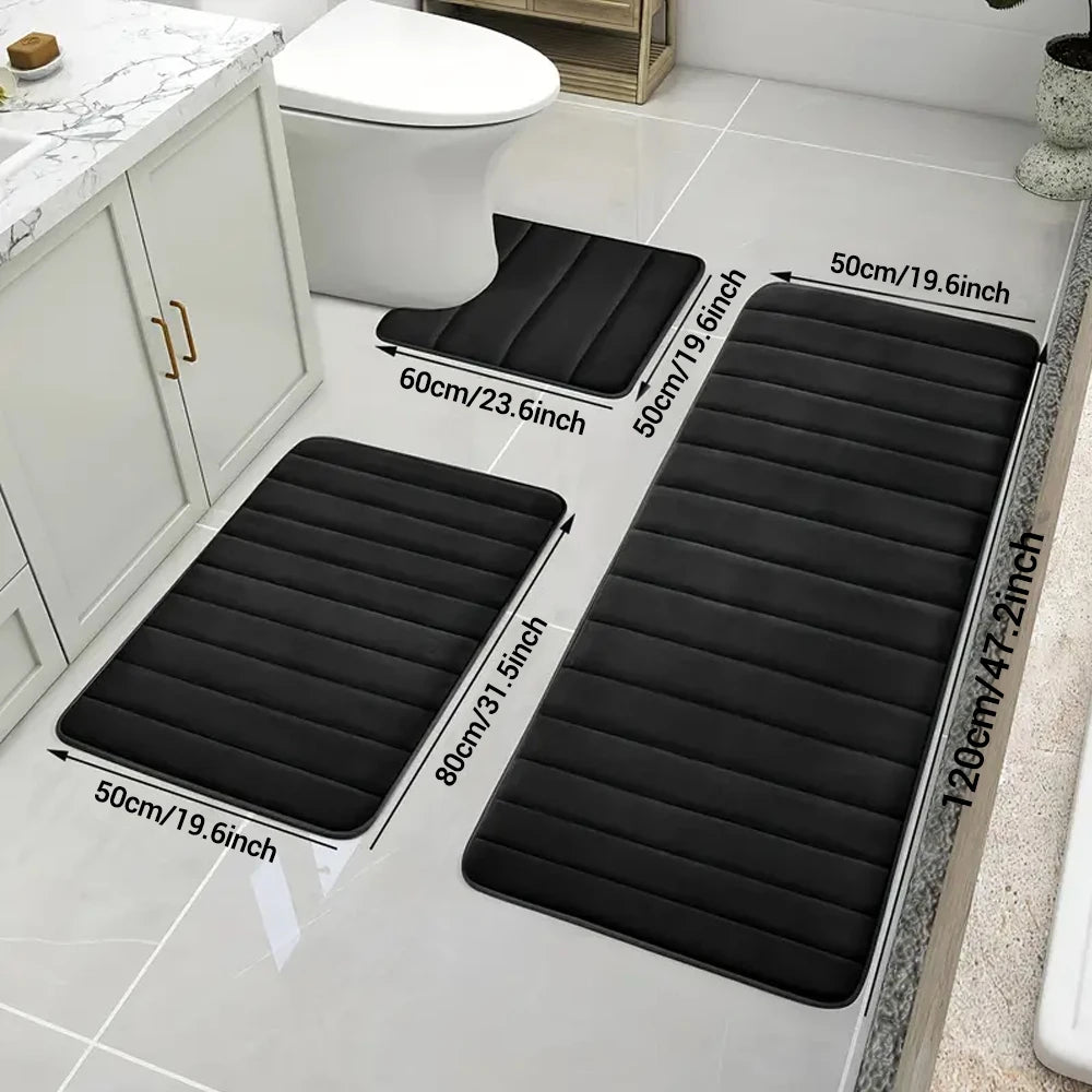 Ensemble de 3 tapis de salle de bain doux, absorbant, en mousse à mémoire de forme, séchage rapide, antidérapant, pour cuisine, salle de douche, paillasson, tapis de sol pour toilettes
