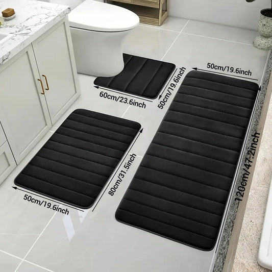Ensemble de 3 tapis de salle de bain doux, absorbant, en mousse à mémoire de forme, séchage rapide, antidérapant, pour cuisine, salle de douche, paillasson, tapis de sol pour toilettes