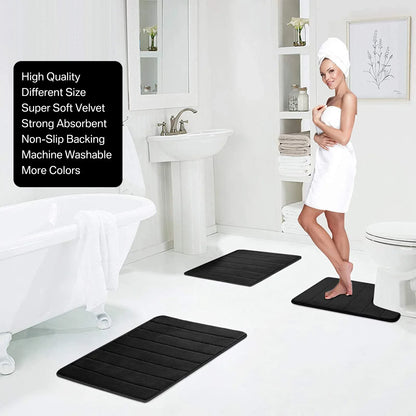 Lot de 3 tapis de bain antidérapants en mousse à mémoire de forme, doux, absorbants, séchage rapide, lavables en machine, pour la maison