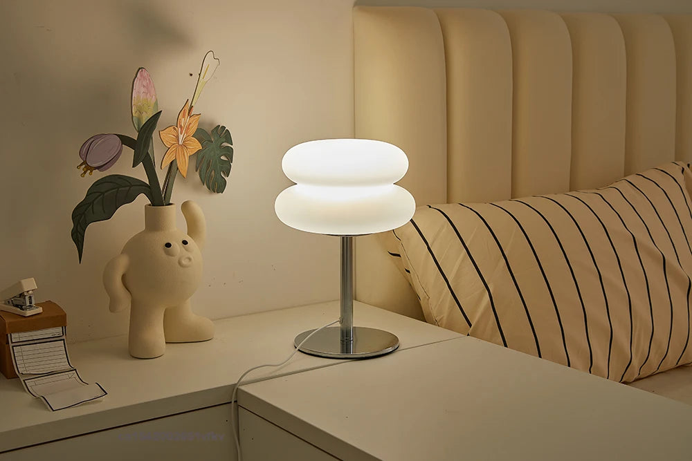 Bedroom bedside lamp creamy style table lamp USB plug tri color dimming living room study atmosphere light