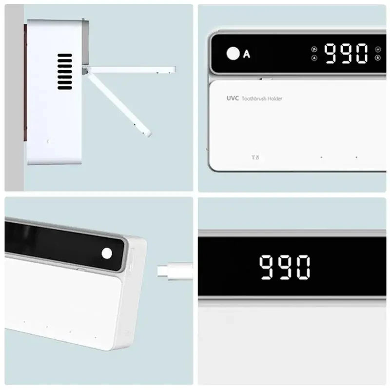 Porte-brosse à dents UV rechargeable, séchage rapide, stérilisateur de rangement pour rasoir, avec écran LED, accessoires de salle de bain