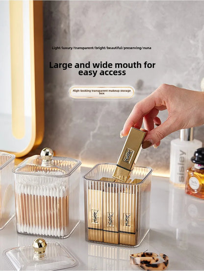 Transparent cotton storage box desktop dresser lipstick makeup box household dust-proof cotton swab  miscellaneous storage box