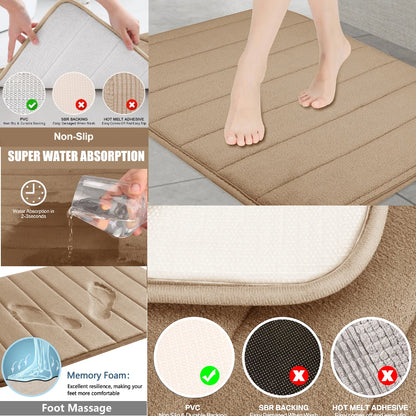 Lot de 3 tapis de bain antidérapants en mousse à mémoire de forme, doux, absorbants, séchage rapide, lavables en machine, pour la maison
