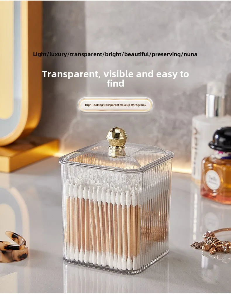 Transparent cotton storage box desktop dresser lipstick makeup box household dust-proof cotton swab  miscellaneous storage box