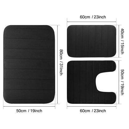 Lot de 3 tapis de bain antidérapants en mousse à mémoire de forme, doux, absorbants, séchage rapide, lavables en machine, pour la maison