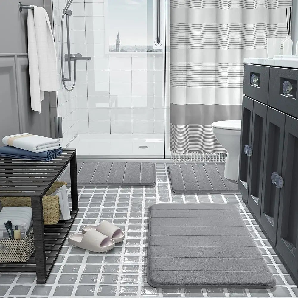 Ensemble de 3 tapis de salle de bain doux, absorbant, en mousse à mémoire de forme, séchage rapide, antidérapant, pour cuisine, salle de douche, paillasson, tapis de sol pour toilettes