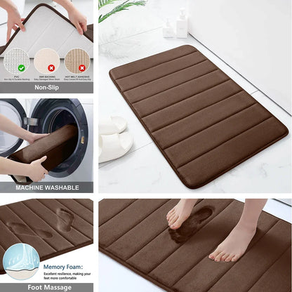 Lot de 3 tapis de bain antidérapants en mousse à mémoire de forme, doux, absorbants, séchage rapide, lavables en machine, pour la maison