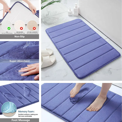 Lot de 3 tapis de bain antidérapants en mousse à mémoire de forme, doux, absorbants, séchage rapide, lavables en machine, pour la maison