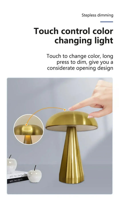Retro Mushroom LED Table Lamp Touch Sensor Bedside Lamp Rechargeable Reading Lights For Bedroom Restaurant Bar Decor Lighting