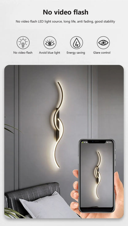 Modern LED Wall Lamp Minimalist Led Light Bedroom Bedside Long Strip Wall Sconces Living Room Sofa Home Indoor Lighting Fixture