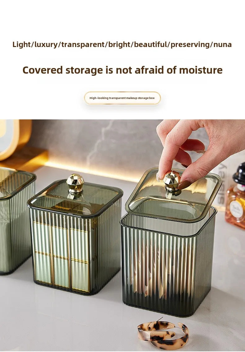 Transparent cotton storage box desktop dresser lipstick makeup box household dust-proof cotton swab  miscellaneous storage box