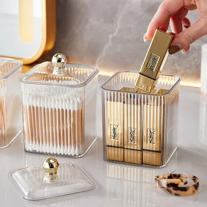 Transparent cotton storage box desktop dresser lipstick makeup box household dust-proof cotton swab  miscellaneous storage box