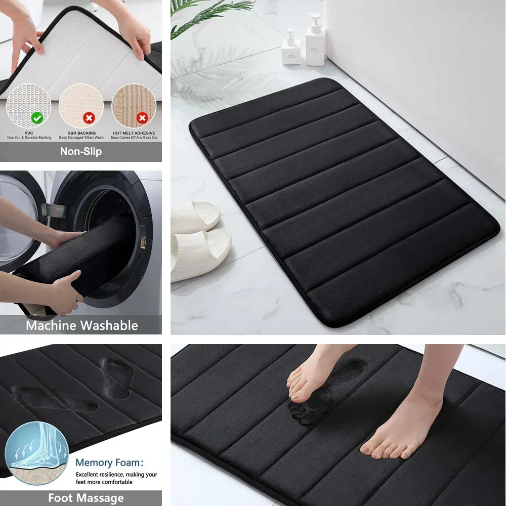 Lot de 3 tapis de bain antidérapants en mousse à mémoire de forme, doux, absorbants, séchage rapide, lavables en machine, pour la maison