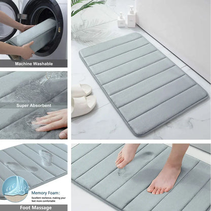 Lot de 3 tapis de bain antidérapants en mousse à mémoire de forme, doux, absorbants, séchage rapide, lavables en machine, pour la maison