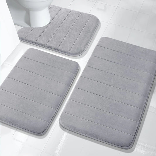Lot de 3 tapis de bain antidérapants en mousse à mémoire de forme, doux, absorbants, séchage rapide, lavables en machine, pour la maison