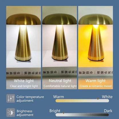 Retro Mushroom LED Table Lamp Touch Sensor Bedside Lamp Rechargeable Reading Lights For Bedroom Restaurant Bar Decor Lighting