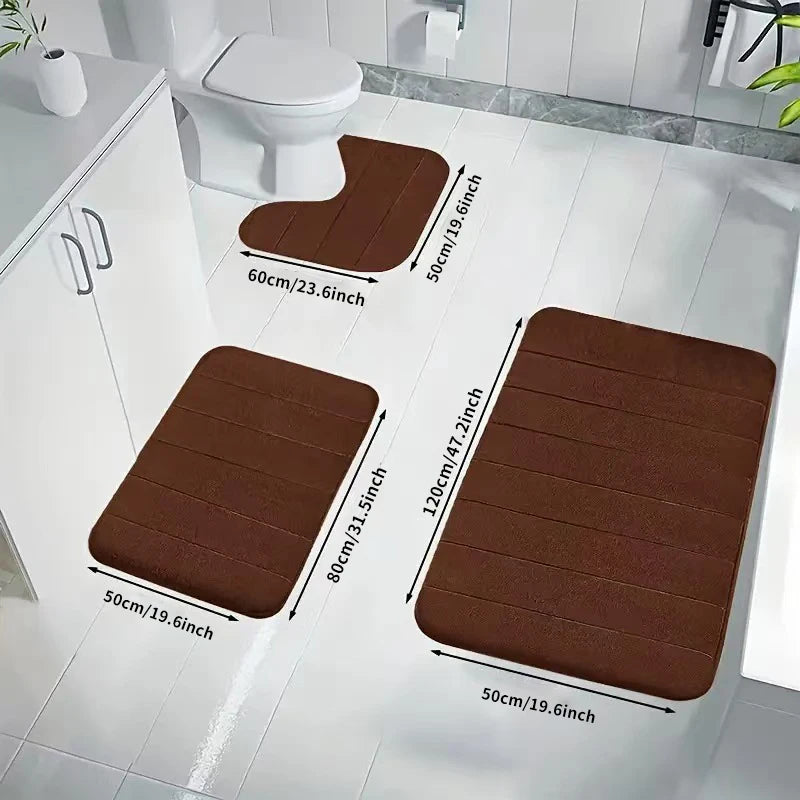 Ensemble de 3 tapis de salle de bain doux, absorbant, en mousse à mémoire de forme, séchage rapide, antidérapant, pour cuisine, salle de douche, paillasson, tapis de sol pour toilettes