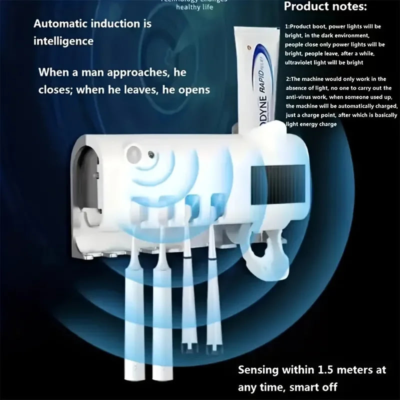 Porte-brosse à dents multifonction, stérilisation UV par induction, support automatique pour dentifrice, brosse à dents électrique