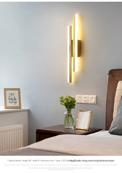 Applique murale LED moderne, tube en cuivre, abat-jour en acrylique, éclairage d'intérieur pour salon, couloir