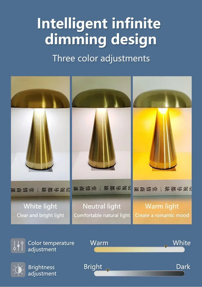 Retro Mushroom LED Table Lamp Touch Sensor Bedside Lamp Rechargeable Reading Lights For Bedroom Restaurant Bar Decor Lighting