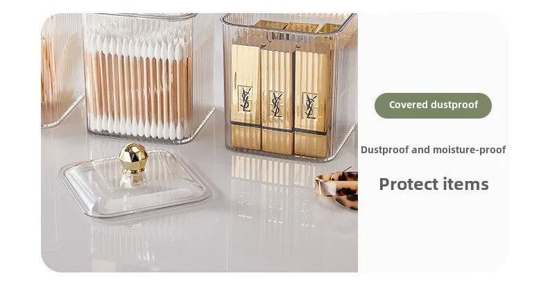 Transparent cotton storage box desktop dresser lipstick makeup box household dust-proof cotton swab  miscellaneous storage box