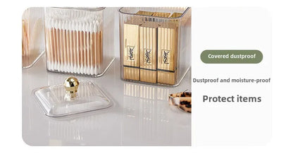 Transparent cotton storage box desktop dresser lipstick makeup box household dust-proof cotton swab  miscellaneous storage box