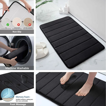 Lot de 3 tapis de bain antidérapants en mousse à mémoire de forme, doux, absorbants, séchage rapide, lavables en machine, pour la maison