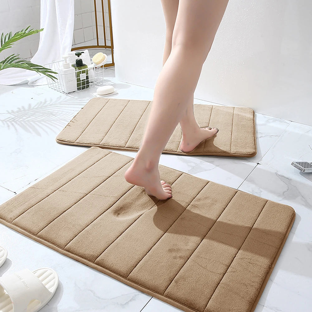 Lot de 3 tapis de bain antidérapants en mousse à mémoire de forme, doux, absorbants, séchage rapide, lavables en machine, pour la maison