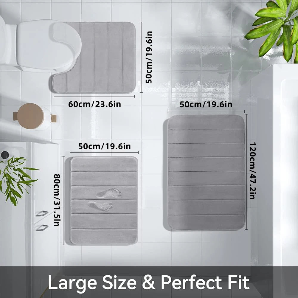 Ensemble de 3 tapis de salle de bain doux, absorbant, en mousse à mémoire de forme, séchage rapide, antidérapant, pour cuisine, salle de douche, paillasson, tapis de sol pour toilettes