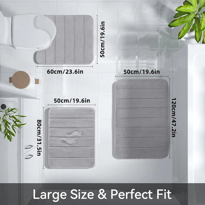 Ensemble de 3 tapis de salle de bain doux, absorbant, en mousse à mémoire de forme, séchage rapide, antidérapant, pour cuisine, salle de douche, paillasson, tapis de sol pour toilettes
